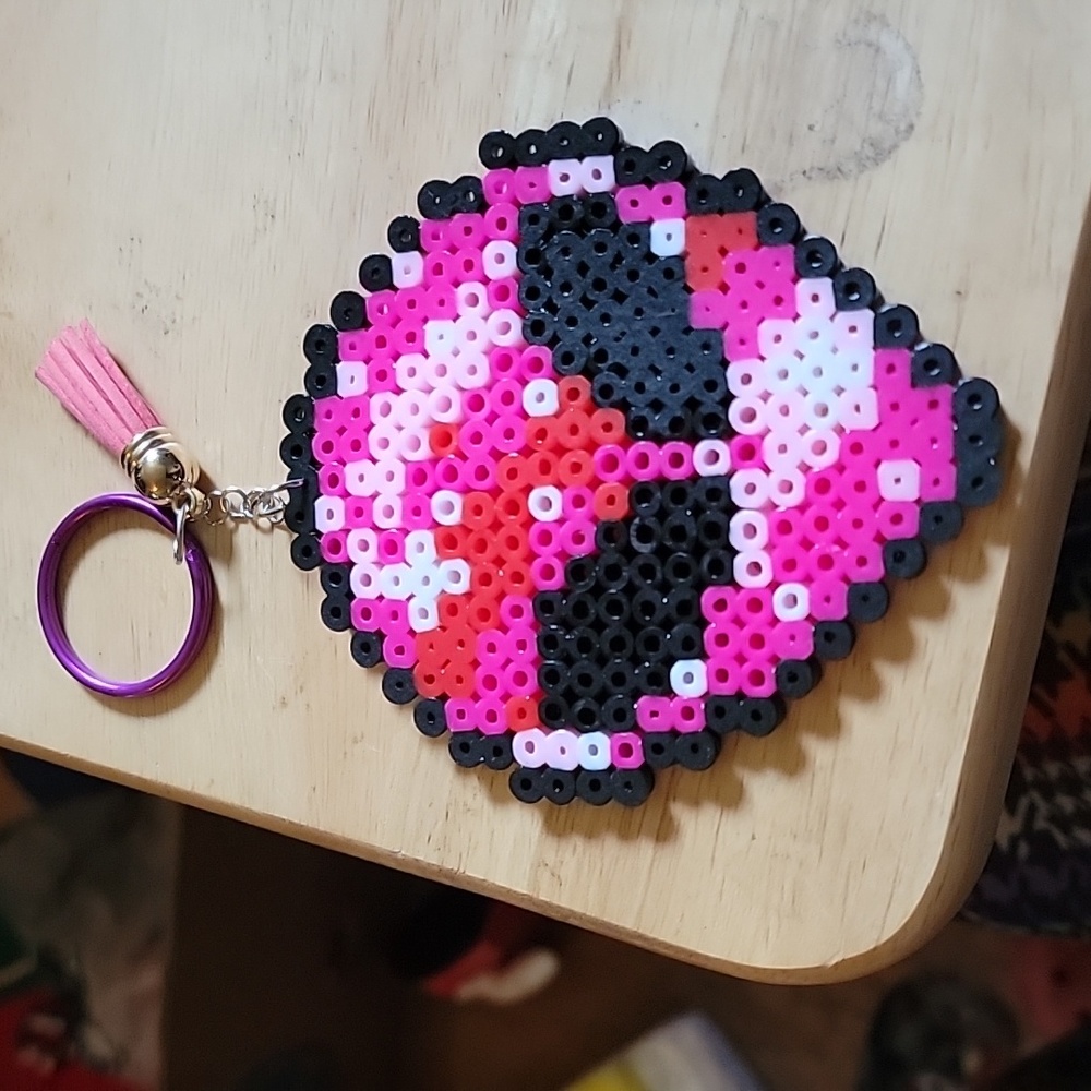 Handmade pink alien keychain